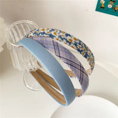 Super Sweet Plaid Flower Solid Color Fabric Headband Blue 3Packs - Shop at LoveMi
