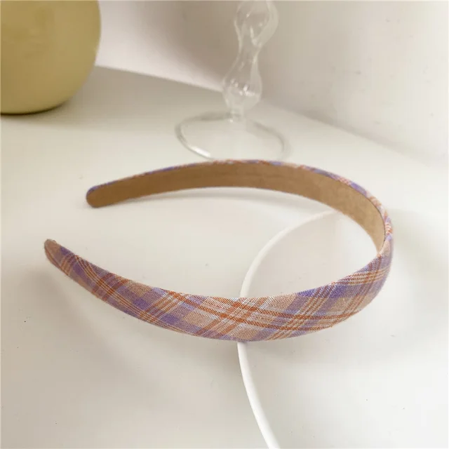 Super Sweet Plaid Flower Solid Color Fabric Headband Purpleorange Lattice - Shop at LoveMi