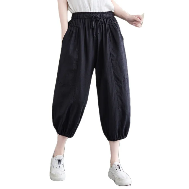 Women's Korean Style Cotton And Linen Casual Ninth Pants Black - Shop at LoveMi