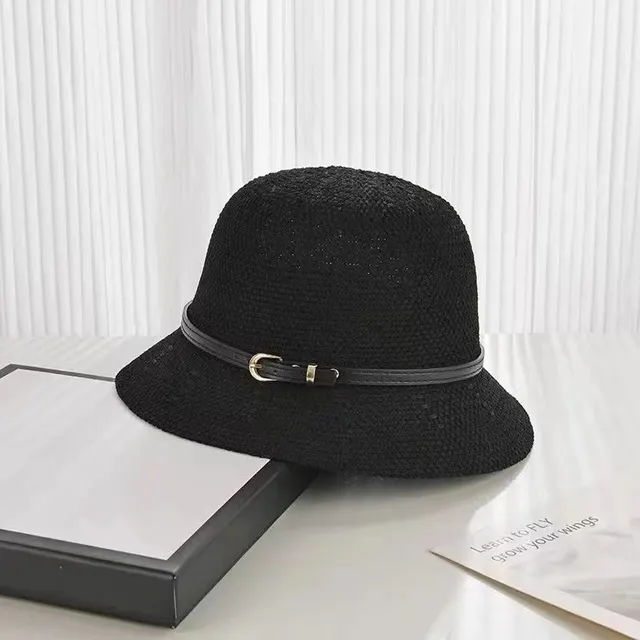 Western Style Leather Buckle Bucket Hat Foldable Black - Shop at LoveMi