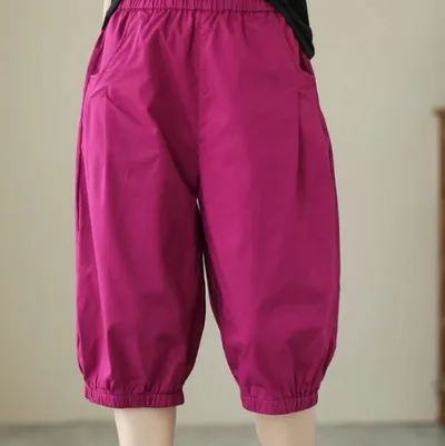 Women's Candy Color Cotton Casual Cropped Pants Pitaya - Shop at LoveMi