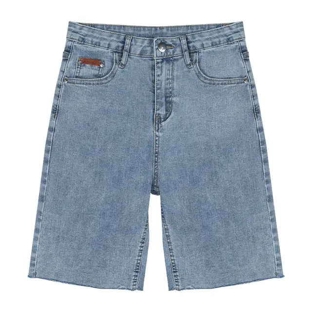 Women's Raw Edge Stretch Slim Straight Denim Shorts Blue - Shop at LoveMi