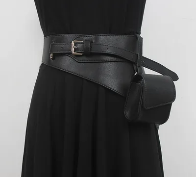 Waist Bag Faux Leather PU Wide Girdle Women's Suit Black - Shop at LoveMi