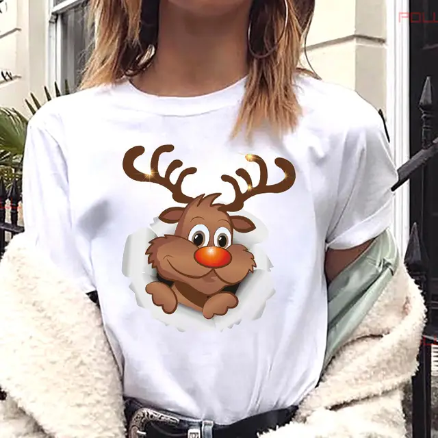European And American Women's Clothing Merry Christmas Happy Short sleeved T shirt Women's Top Women's Round Neck Bt4299 - Shop at LoveMi