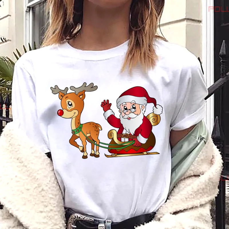 European And American Women's Clothing Merry Christmas Happy Short sleeved T shirt Women's Top Women's Round Neck Bt4306 - Shop at LoveMi