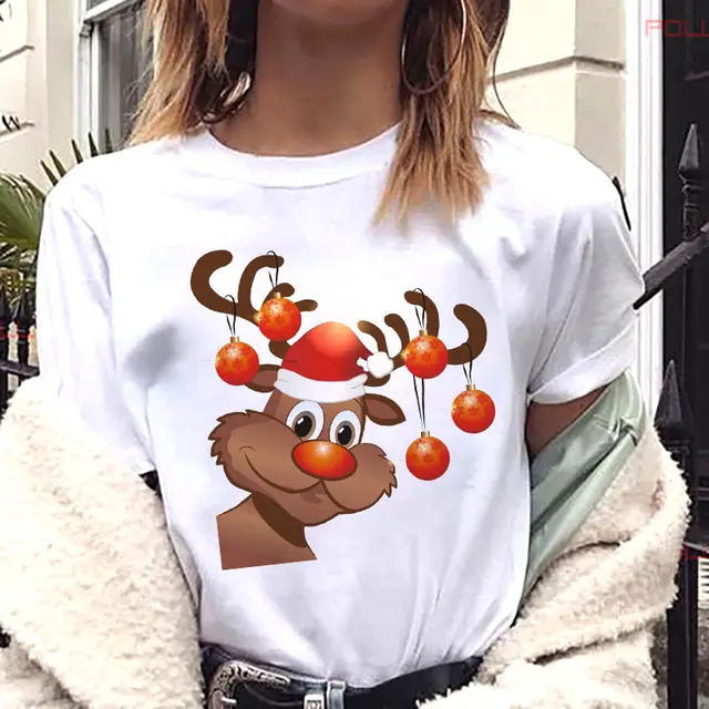 European And American Women's Clothing Merry Christmas Happy Short sleeved T shirt Women's Top Women's Round Neck Bt4309 - Shop at LoveMi