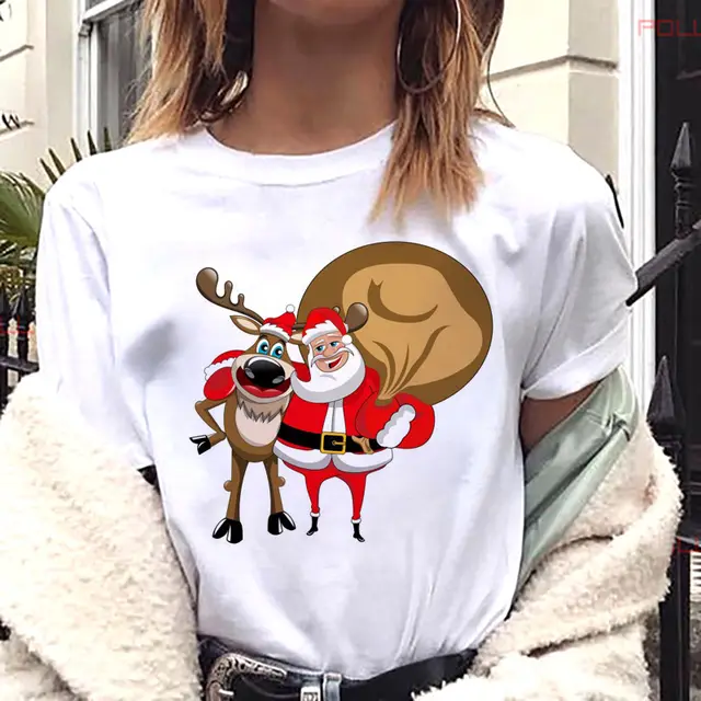 European And American Women's Clothing Merry Christmas Happy Short sleeved T shirt Women's Top Women's Round Neck Bt4316 - Shop at LoveMi