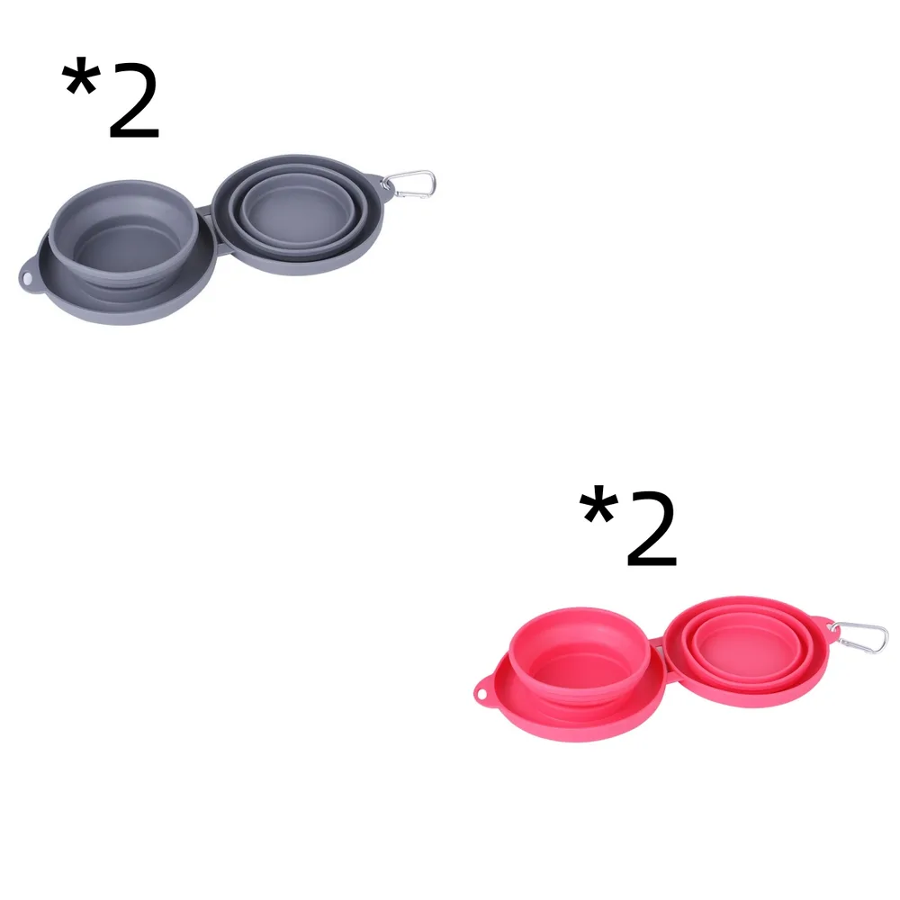 Rubber Foldable Double Bowl Pet Feeding Bowl Pets Supplies Dog Cat Bowls Set 2Pc - Shop at LoveMi