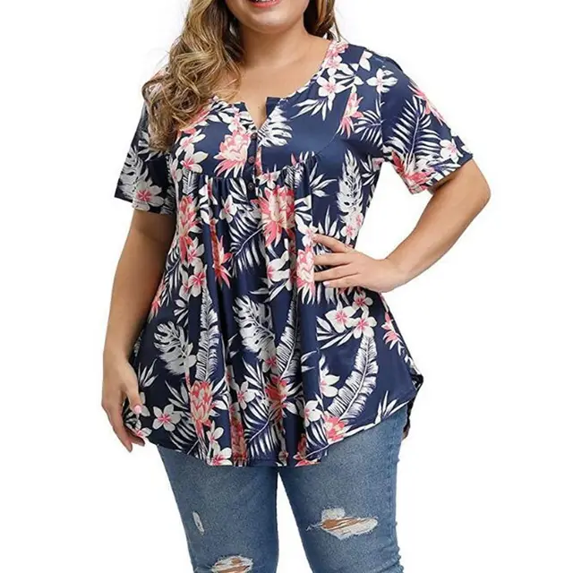 Summer Women's Boho V Neck Slim Print Short Sleeves Blue - Shop at LoveMi