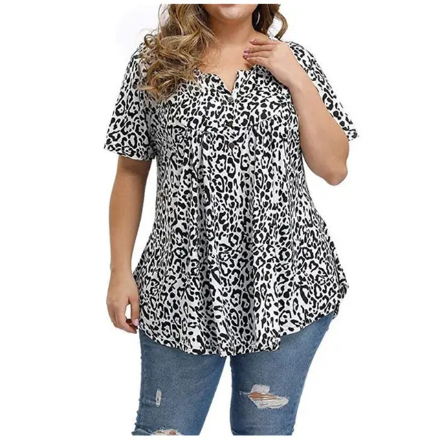 Summer Women's Boho V Neck Slim Print Short Sleeves Leopard Print - Shop at LoveMi