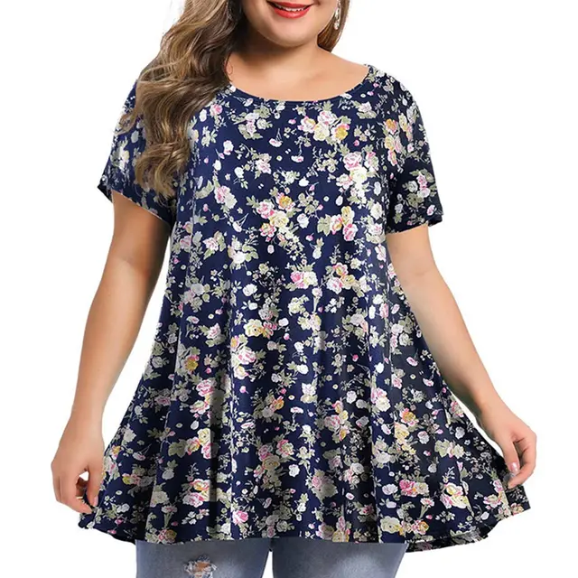 Women's New Fashion Round Neck Printing Large Size Short Sleeves Pattern5 - Shop at LoveMi