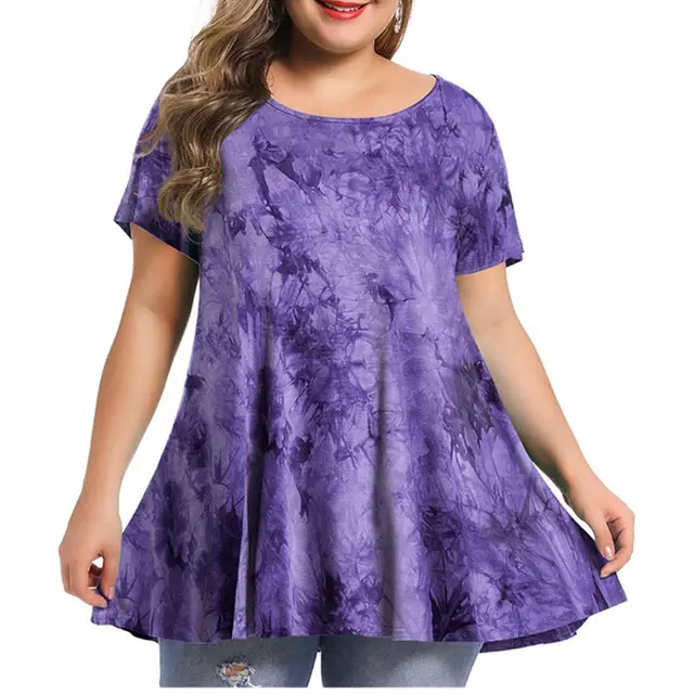 Women's New Fashion Round Neck Printing Large Size Short Sleeves Pattern7 - Shop at LoveMi