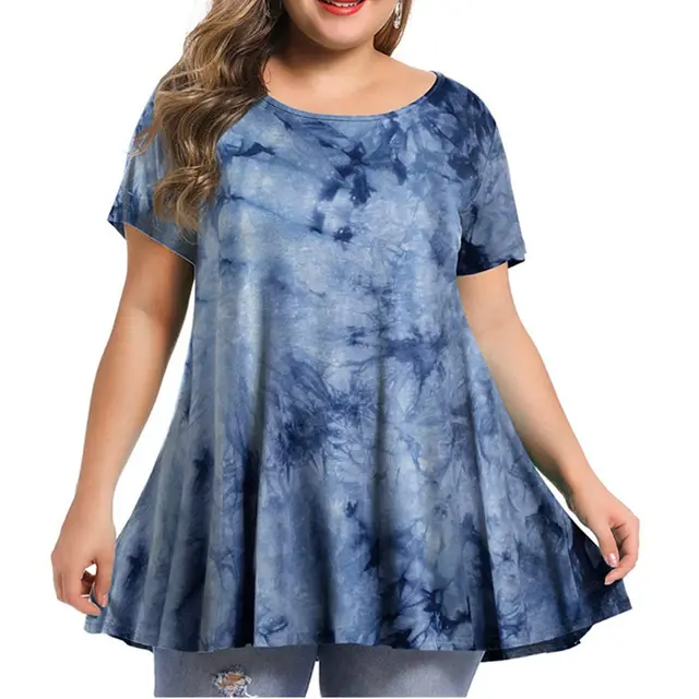 Women's New Fashion Round Neck Printing Large Size Short Sleeves Pattern9 - Shop at LoveMi