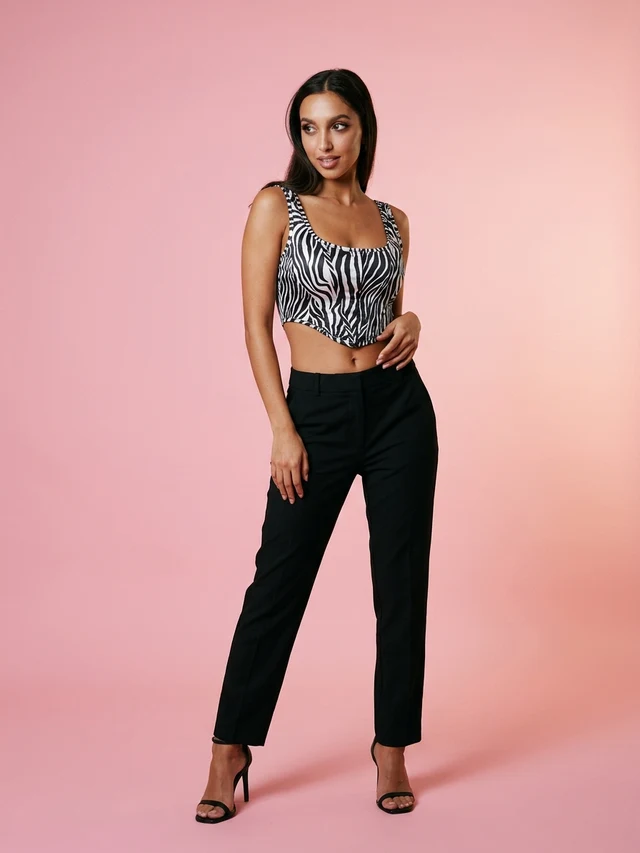 New Sexy Versatile Front Breasted Corset Print Cropped Tank Top Black Zebra Pattern - Shop at LoveMi