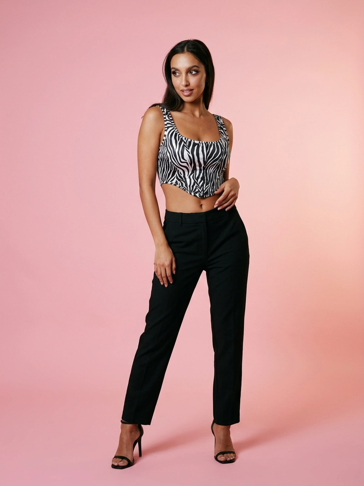 New Sexy Versatile Front-Breasted Corset Print Cropped Tank Top - Black Zebra Pattern