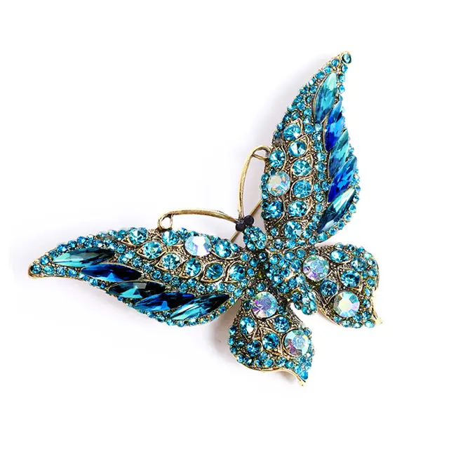 Crystal Big Butterfly Brooch Fashion Animal Insect Lady Sky Blue - Shop at LoveMi