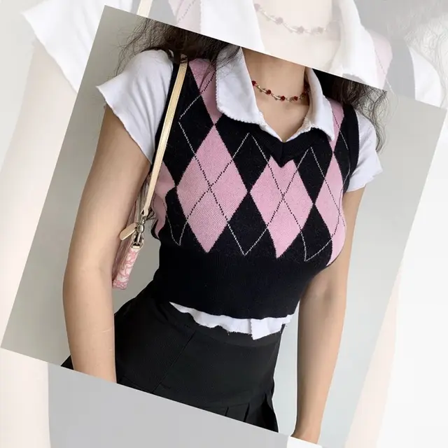 Simple Slim Polo Collar Knitted T shirt Women Pink Vest - Shop at LoveMi
