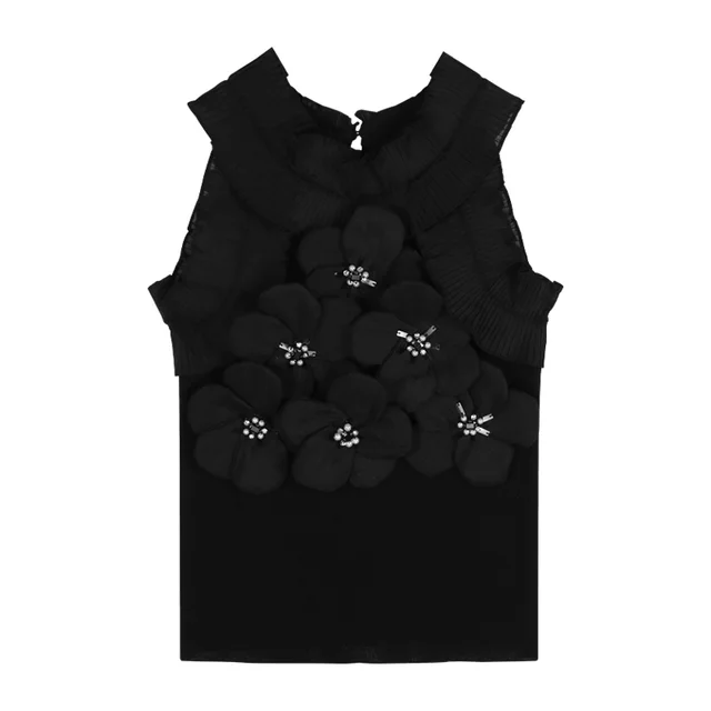 Sweet Spice Sleeveless Three Dimensional Flower Camisole Black - Shop at LoveMi