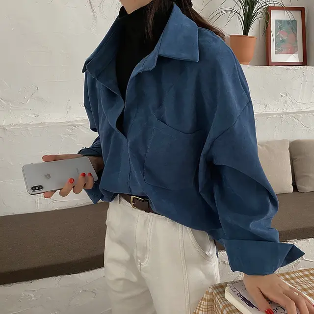 Design Sense Niche Shirts Retro Flavor Fake Two piece Tops Blue - Shop at LoveMi