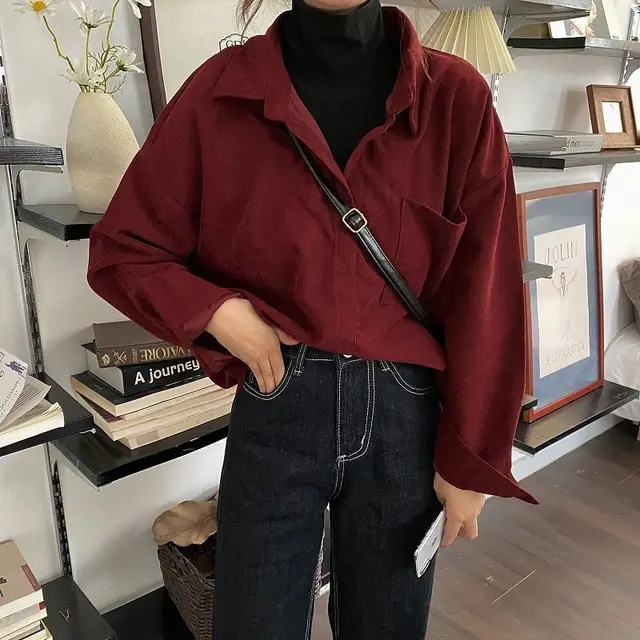 Design Sense Niche Shirts Retro Flavor Fake Two piece Tops Red - Shop at LoveMi