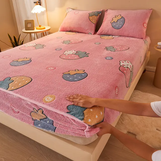 Flannel Fitted Sheet Single Piece Strawberry Powder - Shop at LoveMi