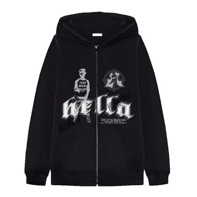 Street Hip Hop Goth Harajuku Black Zip Hoodie Women Zipper Black1 - Shop at LoveMi