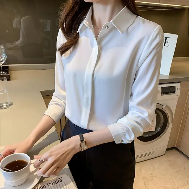 Women's Fleece Thickened Warm Silk Shirt White Regular - Shop at LoveMi