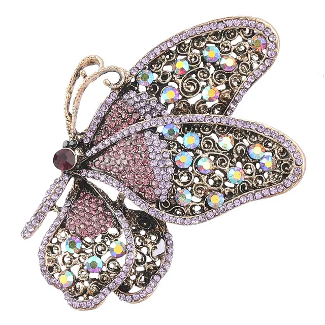 Alloy Diamond Butterfly Brooch Accessory Purple - Shop at LoveMi
