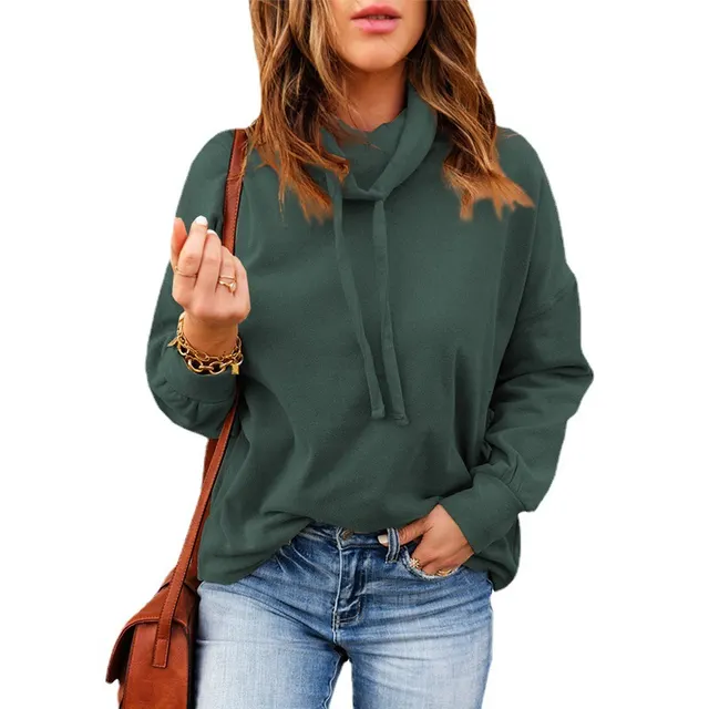 Women's Turtleneck Drawstring Sweatshirt Long Sleeve Top Green - Shop at LoveMi