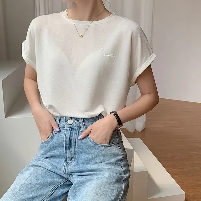 Super Stylish European Short sleeved Embroidered T shirt Women's Summer White - Shop at LoveMi