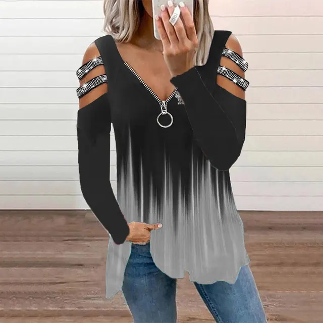 Women's V Neck Zip Pullover Printed Short Sleeve T Shirt Gray Short Sleeve - Shop at LoveMi