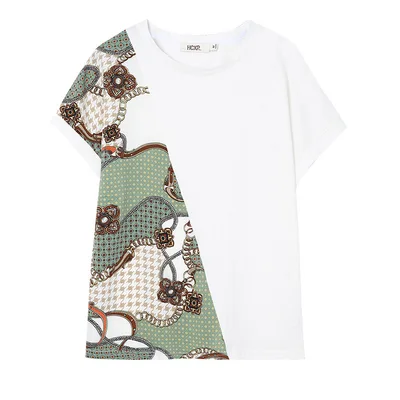 Summer Loose T Shirt Top Crew Neck Patchwork Chiffon White - Shop at LoveMi