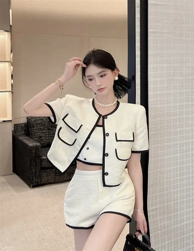 Women's Temperament Shirt Design Niche Top Apricot White Shorts - Shop at LoveMi