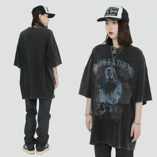 Madonna Print Loose National Tide Brand Hip Hop Street Top Black - Shop at LoveMi