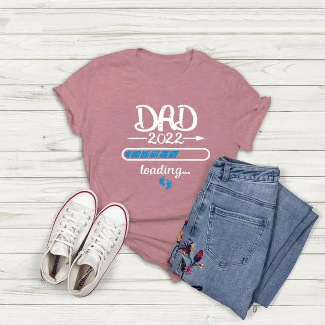 Short Sleeve Pullover Progress Bar DAD Printed Gray Round collar T shirt For Men And Women Pink - Shop at LoveMi