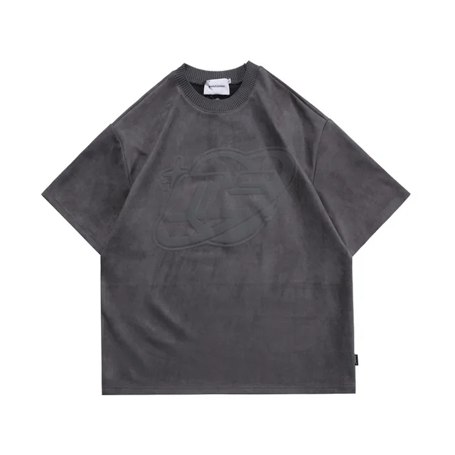 Hip hop Fashion Brand Faux Deerskin Velvet Loose Couple Letter Print Top Grey - Shop at LoveMi
