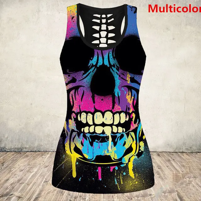 Cross Border European And American Halloween Skull Digital Printing I shaped Vest Women's Bottoming Shirt E9J885 Picture Color - Shop at LoveMi