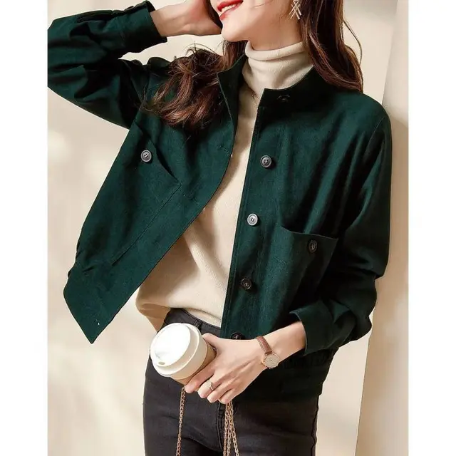 Versatile Loose And Thin Solid Color Jacket Dark Green - Shop at LoveMi