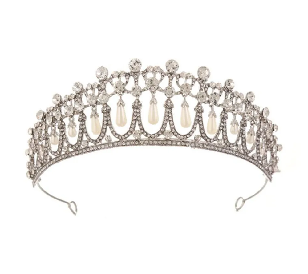 Bridal Crown Rhinestone Pearl Water Drop Hair Accessories Wedding Dress Ornaments Silver - Shop at LoveMi