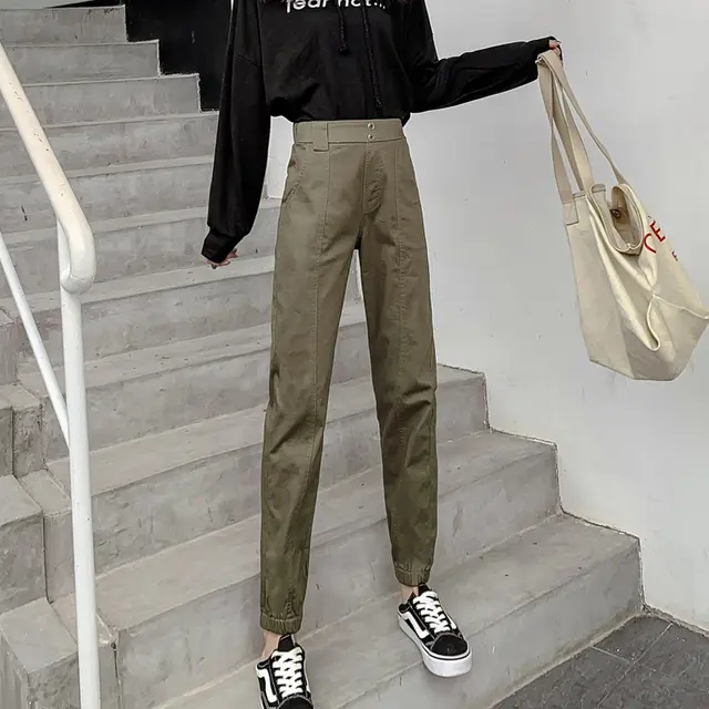 Plus Size Loose Drawstring Elastic Waist Casual Pants Army Green - Shop at LoveMi