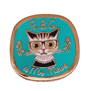 Ruth Ginsburg Inspired RBG Cat Brooch Women's Power Equality Badge Brooch - Gold