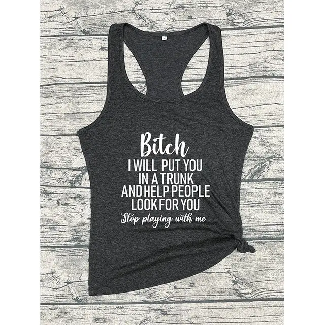European And American Women's Vest Feminist English Print - Dark Grey