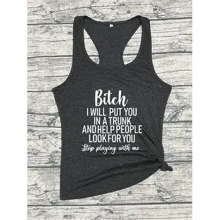 European And American Women's Vest Feminist English Print - Dark Grey