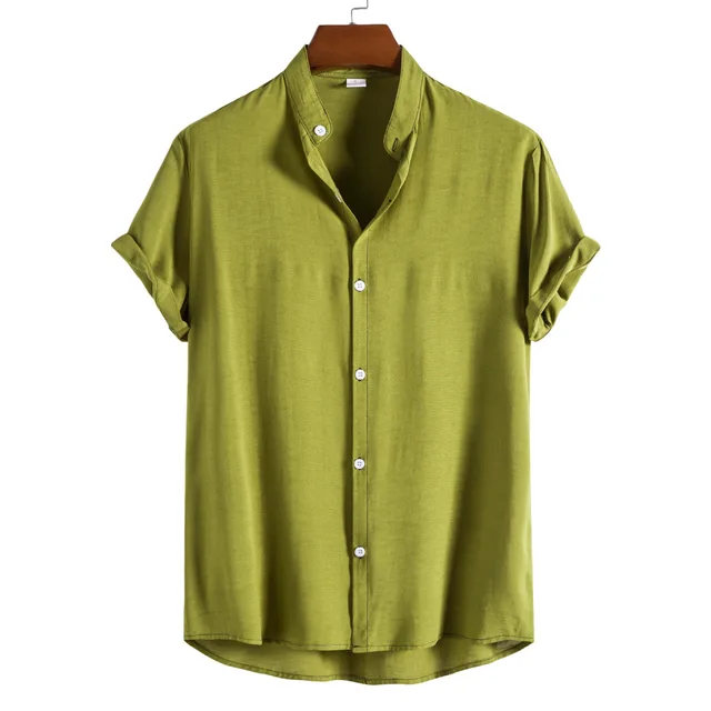 Men's FashionCasual Short Sleeve Stand Collar Shirt Army Green - Shop at LoveMi