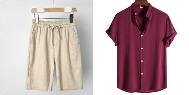 Men's FashionCasual Short Sleeve Stand Collar Shirt Wine Red Set - Shop at LoveMi