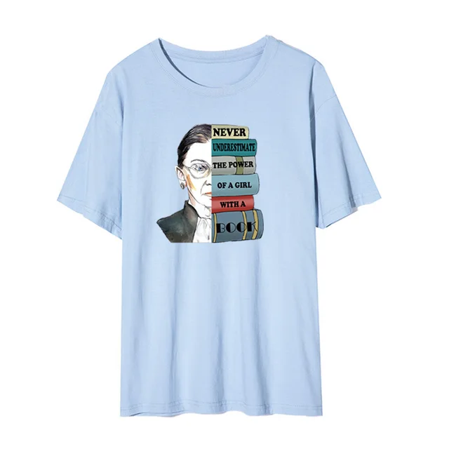 Women's Creative Printed Cotton Short sleeved T shirt Haze Blue - Shop at LoveMi