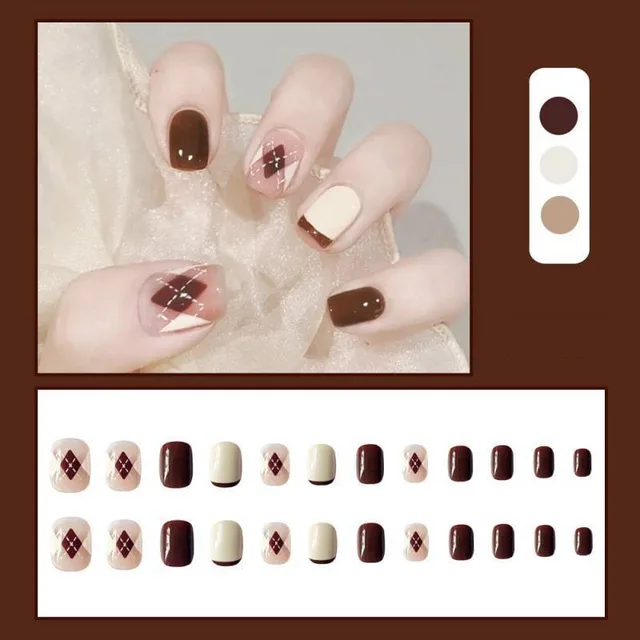 Hollow Love French Nail Art Patch Removable Finished Product 2246Diamond Checker - Shop at LoveMi