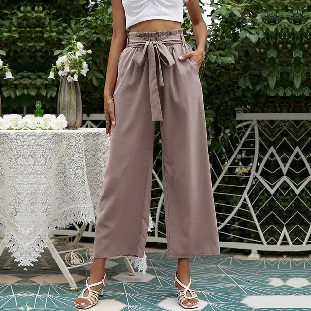 New Women's High Waist Fashion Casual Wide Leg Pants Taupe - Shop at LoveMi