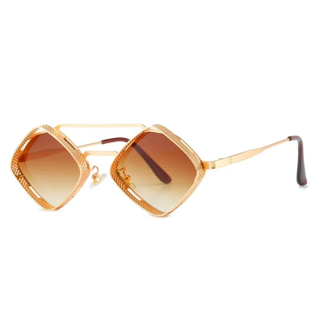 Vintage New Punk Diamond Small Frame Sunglasses - Brown