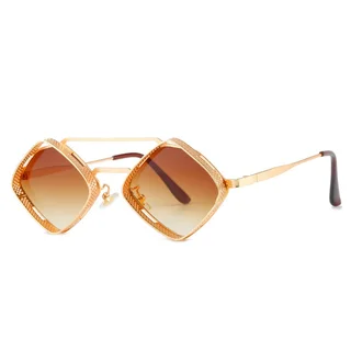 Vintage New Punk Diamond Small Frame Sunglasses - Brown